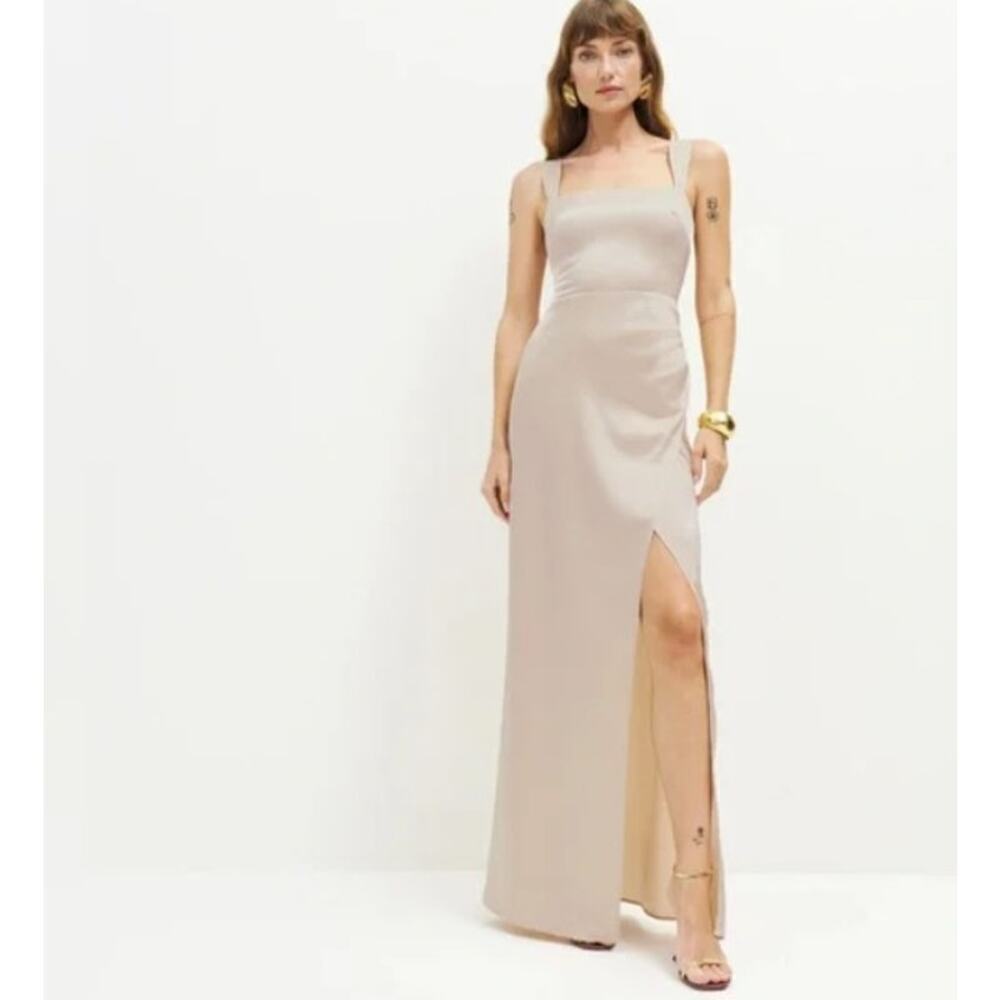 NWD Reformation Isolene Satin Maxi Dress Gown Size 8 Grand Cru #4A456